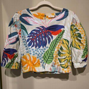 Maude Vivante Colorful Tropical Crop Long Sleeve Shirt Large